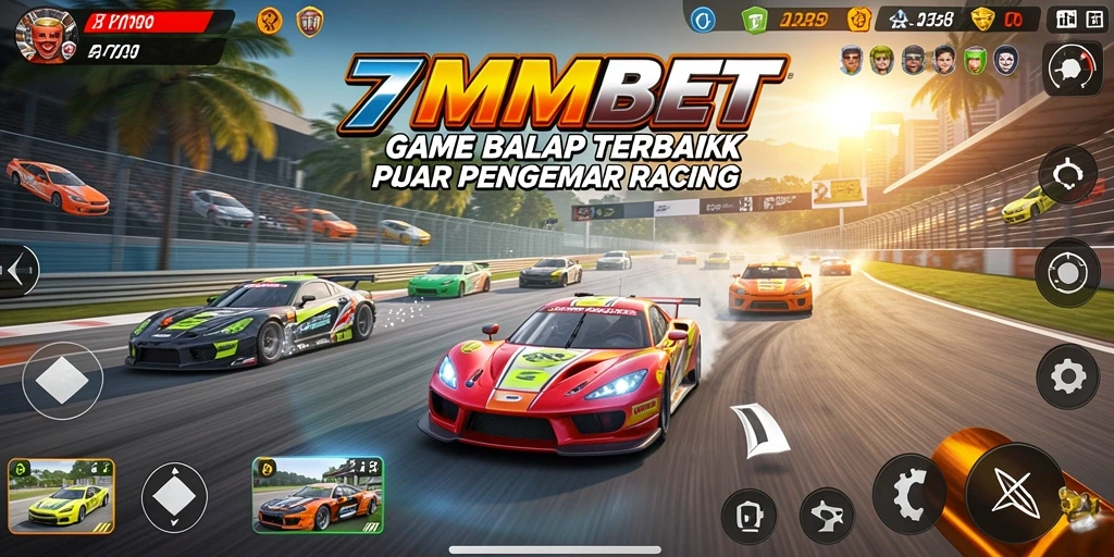 Screenshot utama 7MMBET menampilkan aksi balapan yang mendebarkan.