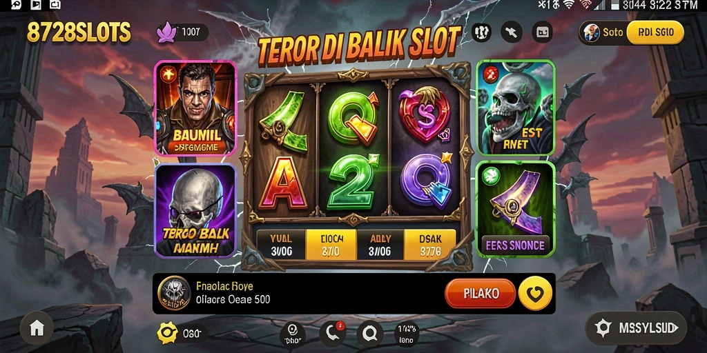 Screenshot gameplay 8728SLOTS yang menampilkan elemen horor yang menegangkan.
