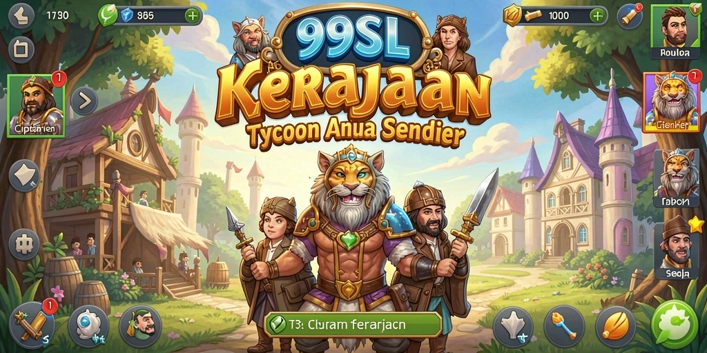 Tampilan gameplay 99SL yang menunjukkan suasana membangun kerajaan bisnis.