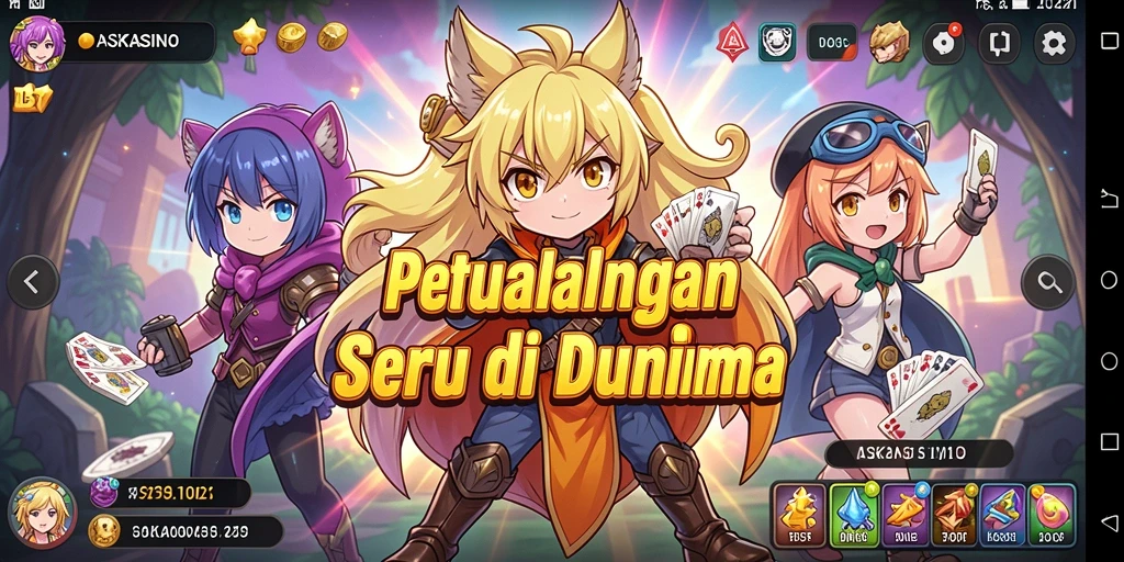 Tampilan gameplay ASKASINO dengan karakter anime beraksi.