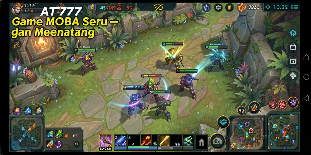 Screenshot AT777 menampilkan aksi seru dalam pertandingan MOBA.