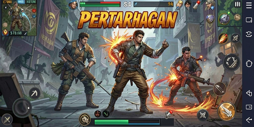 Screenshot gameplay C7890 menunjukkan pertempuran strategi yang intens.