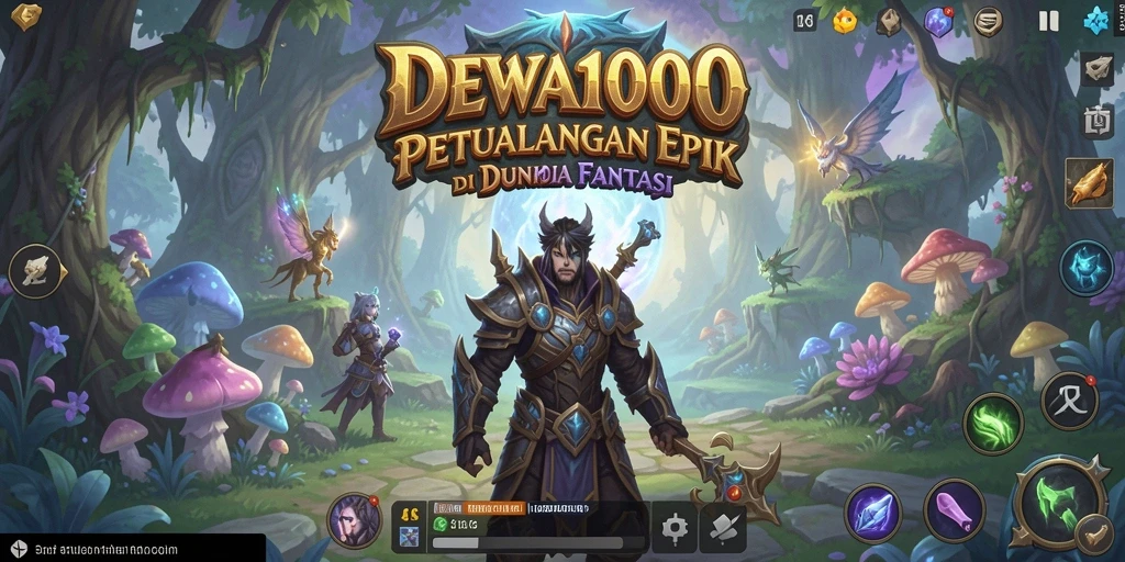 Screenshot DEWA1000 menampilkan pertempuran epik dalam dunia fantasi.