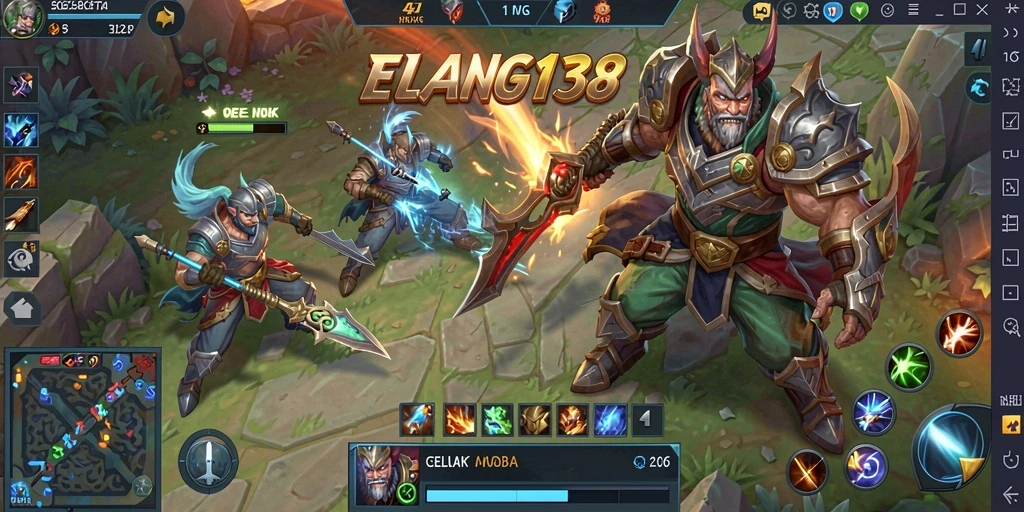 Tampilan aksi seru dalam game MOBA ELANG138.