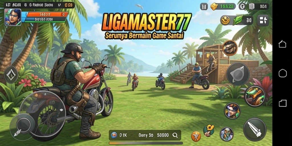 Tampilan gameplay LIGAMASTER77 yang ceria dan menyenangkan.