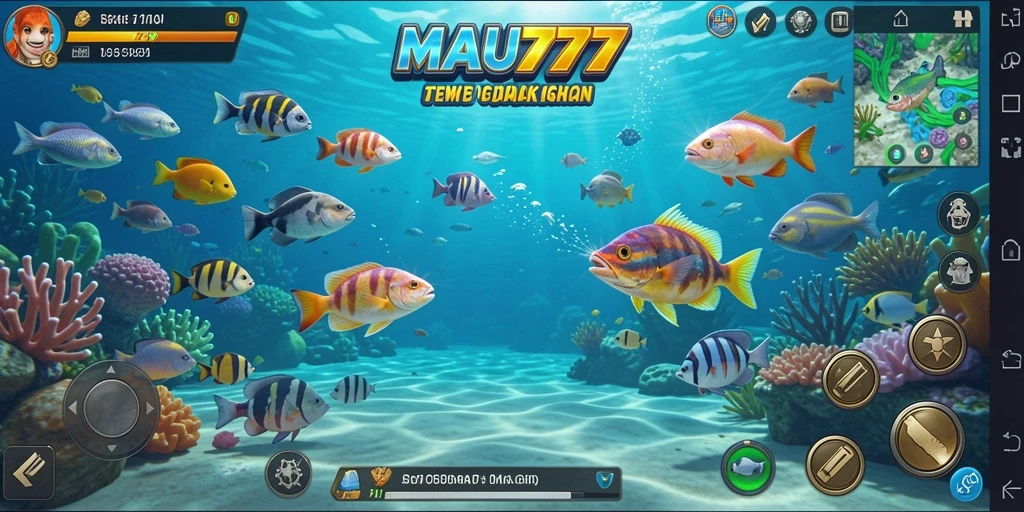 Screenshot gameplay MAU777 yang menampilkan aksi menembak ikan.