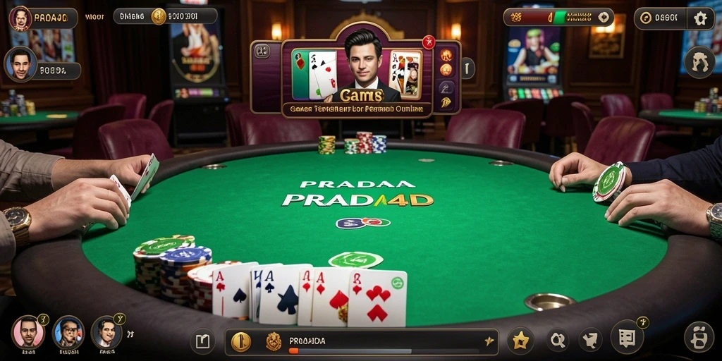 Screenshot gameplay PRADA4D menampilkan suasana permainan Poker yang seru.