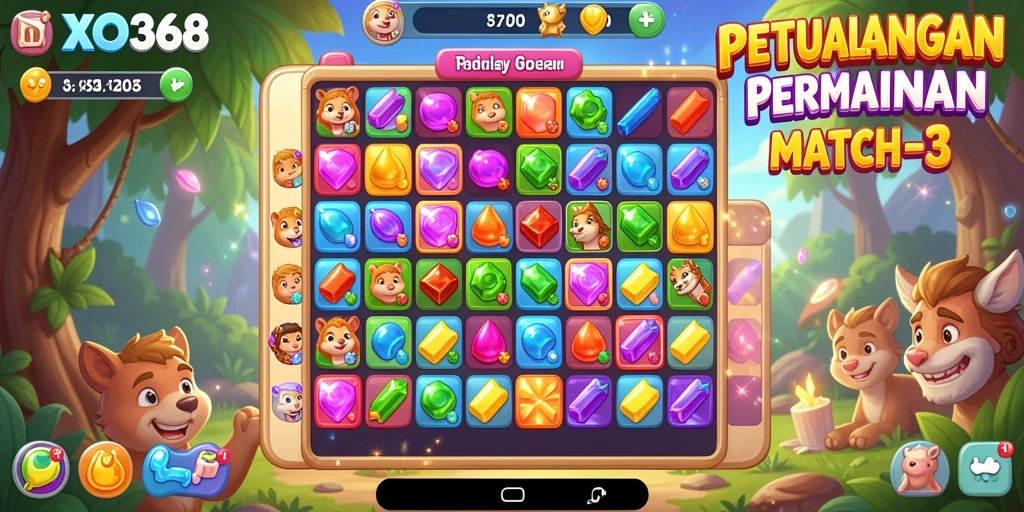 Tampilan gameplay seru dengan kombinasi warna-warni dalam Match-3.
